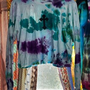 Tie-Dye Long Sleeve Shirt with Cross Design
